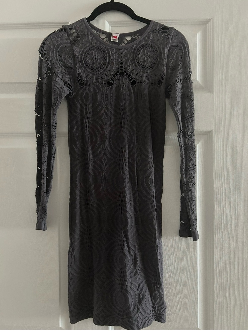 Women's Lace-Detail Long Sleeve Dress - Gray